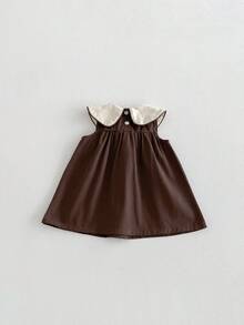 1 Stück Baby Mädchen Retro Prinzessin ärmelloses Kleid mit Rüschenkragen & Schleifen Dekor, geeignet für die Schulanfang Saison - Kaffeebraun - Übersicht 5
