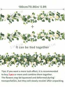 1/2 vòng hoa giả bằng lá bạch đàn, dài 70 inch/5,9 ft, kết hợp với hoa hồng trắng, vòng hoa lá giả, thích hợp trang trí tiệc cưới, ngày lễ, phòng ngủ, nhà cửa (màu trắng) - Nhiều màu - Xem 2