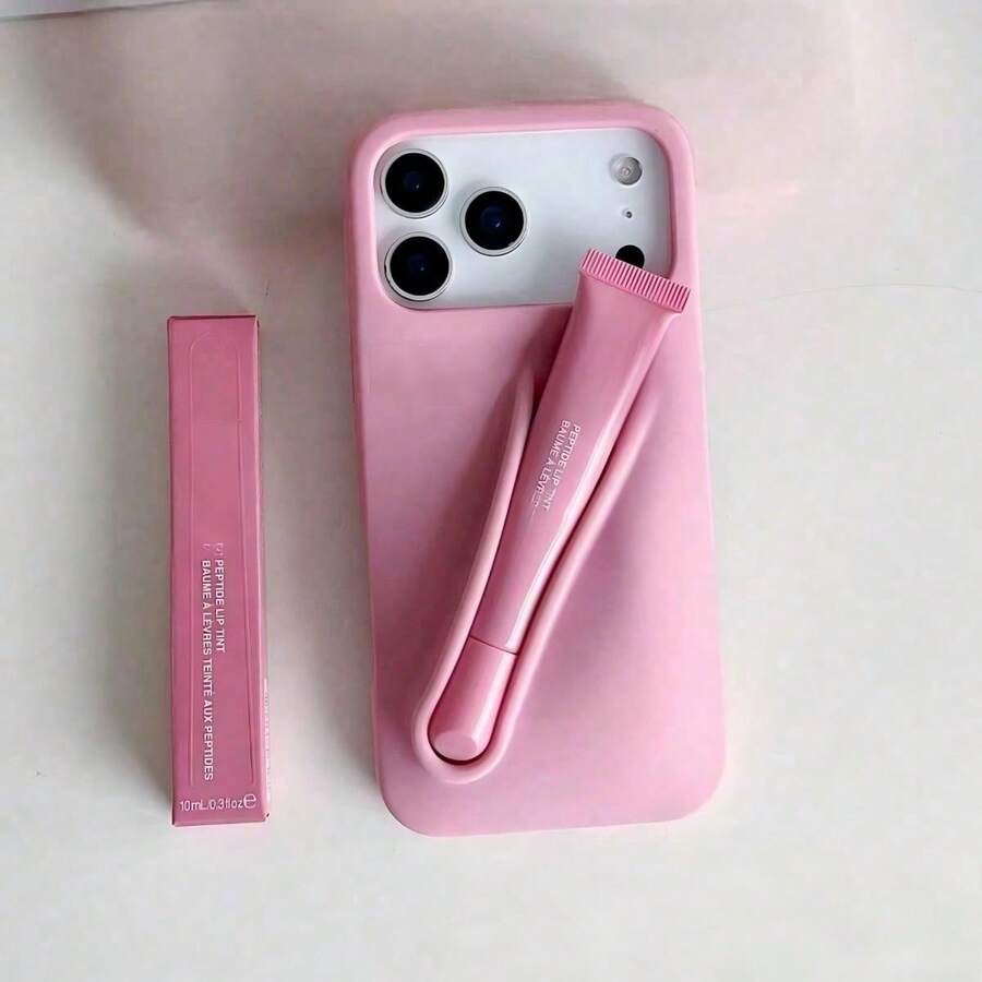 1-Piece Silicone Phone Case With Lip Gloss Holder For IPhone 17 Pro Max 16/15/14 Pro, Soft Touch Matte Back Cover, Shockproof & Anti-Fingerprint Protective Case - Ruy-băng - Xem 1