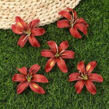 5pcs Lily Flower Faux Hair Clips, Sweet Design - Red - View 3