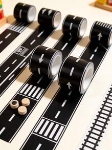 POKOJA LAND 6 Rolls Pro Roadway Race Track Tape - Realistic Car-Themed Floor Decals For Indoor/Outdoor Play, Non-Slip Reusable Adhesive Tracks For Toy Cars, Party Decor & DIY Playmats (Easy Tear & Residue-Free)" - Black - View 3