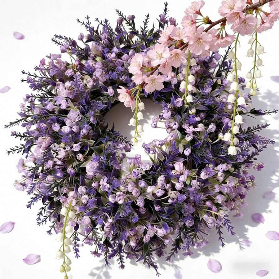 1pc Artificial Purple Lavender Wreath | High-Quality Oxidation-Resistant Fake Flowers Suitable For Spring Parties, Weddings, Bridal Bouquets, Tabletop Centerpieces, Gardens And Yards - Multicolor - View 1