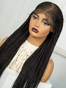 A ANYTIME Peluca sintética trenzada con encaje de 34-36 pulgadas con cabello de bebé, peluca con encaje frontal - Negro - Ver 8