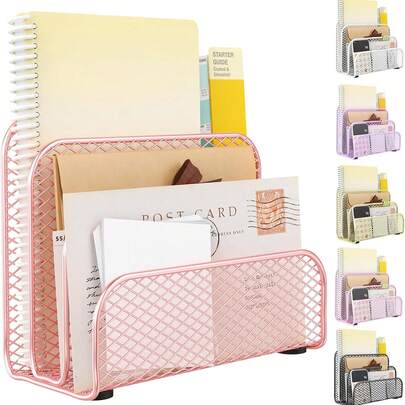 Desktop Organizer, Metal File Holder, Three-Slot Design, Office Desk Accessory And Workspace Organizer, Multi-Functional Desktop Organizer, Convenient And Practical, Compact And Suitable For Offices, Dormitories, And Living Rooms. Office Desktop Tool Organizer.Multifunctional Desk Organiser, Keeping Your Desktop Tidy Organaizer,Back-To-School Essentials,Pen Holder,Desktop Organization Organizer