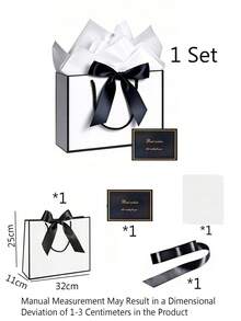 4件組禮品袋套裝，包含1個禮品袋、1張棉紙、1條緞帶和1張卡片，購物袋，附手柄包裝袋，蝴蝶結裝飾手提袋，高檔紙袋，適合女孩婚禮派對、聖誕節、感恩節、新年、婚禮、生日禮物包裝袋，情人節伴娘女友派對禮物，情人節及其他場合 - 彩色 - 查看 13