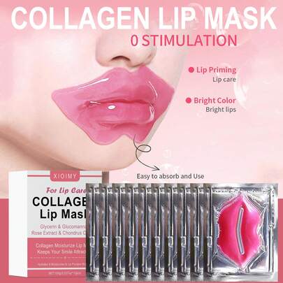  XIOIMY 10pcs Moisturizing Collagen Crystal Lip Mask - Anti-Aging, Prevent Chapping, Reduce Lip Lines, Lighten Lip Color, Make Skin Smooth (Pink)