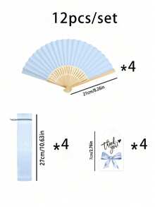 3-60pcs Elegant Folding Hand Fan Set, Includes Thank You Card And Gift Bag, Bamboo Bridal Hand Fan, Suitable As Bridesmaid Gift And Wedding Decor, Perfect For Parties, Events, And Summer Accessory, 1pc - Blue - View 11