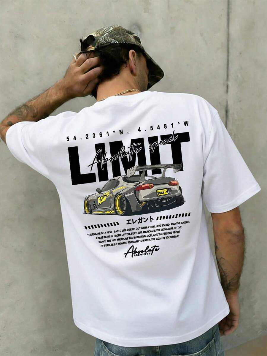 Men's Summer Fashion Minimalist Racing Element Print Round Neck Short Sleeve T-Shirt | All-Match Street Casual Versatile Top - White - View 1