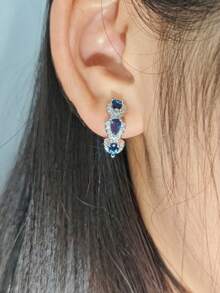 MOONSO 1 Pair Fashionable Elegant Zirconia Earrings, Exquisite High-Quality Suitable For Dates, Parties, Daily Wear E2306 - Blue - View 4