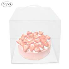 ZHFEISY 50 Pcs Clear Cake Boxes With Handle, Easy Carrying Bakery Boxes ,Transparent Cake Holder  For Bakery, Birthday , Wedding, Party, Gift(5.51*5.51*5.51 In) - 5.51*5.51*5.51in - View 2
