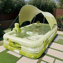 1pc Large Green Dinosaur Themed Inflatable Pool - Durable PVC Material, Foldable & Portable, Suitable For Family Water Fun And Backyard Parties | Dinosaur Themed Outdoor Activity Inflatable Pool - C - View 2