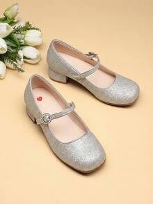 Girls Dress Shoes Mary Jane Low Heels Flower Wedding Party Pump Prom Footwear For Little/Big Kids - 銀色 - 查看 8