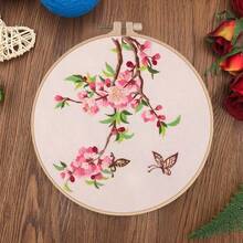 1 Set Pink Flower & Butterfly Embroidery Kit, DIY Embroidery Materials And Tools With Embroidery Hoop, Creative Handcraft Embroidery Set, Basic Embroidery Practice Kit, Suitable For Adult Beginners, Arts & Crafts Gift - Multicolor - View 4