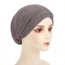 1 Pieza Gorro de pelo elástico de cobertura total y transpirable, diseño elegante con brillantes de rhinestone, eficaz encubridor de canas, para cuidado en salones y viajes, regalo del Día de San Valentín para mujeres - Negro - Ver 9