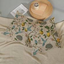 2 Peças Conjunto de Fronha e Caminho de Mesa em Estilo Chinês Azul e Verde, 2 Peças Capas Decorativas de Almofada Floral Vintage, Fronha Floral Boêmia Sazonal para Uso Externo, Capas de Almofada de Sofá de Linho - Multicolorido - Visão 6