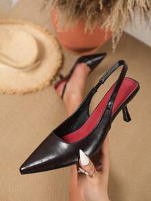 Women's Pointed Toe Kitten Heel Pumps, Backstrap High Heels, Versatile For Party, Outdoor, Work, Coffee Brown (Run Small By 1 Size) - Coffee Brown - View 3