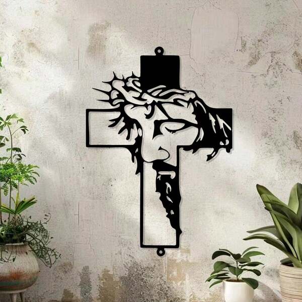 CIF BUY 1 pieza Decoración de pared de jardín exterior de Jesús de 30 cm, arte de pared de cruz de metal, decoración de pared cristiana para uso interior y exterior, decoración del hogar, decoración de habitación, decoración de pared
