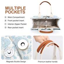 Large Capacity Canvas Tote Bag For Women,Women's Bags Crossbody Bags Work Laptop Tote Bag Large Handbags Purse, With Zipper Closure & Individual Compartments For Work College For Teacher & Nurse Crossbody Work Bible Messenger Purse Bag With Pockets - 小藍花 - 查看 5