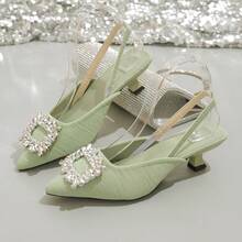 Women's High Heel Shoes, Rhinestone Embellished, Pointed Toe, Sexy, Versatile, Suitable For Commute, Beach, Party, Student - Light Green - View 6