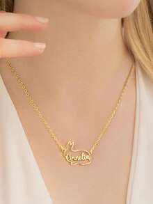 1pc Custom Bunny Necklace With Name, Custom Cute Rabbit Pendant Jewelry, Dainty Lucky Necklace, Easter Gift For Animal Lovers/Kids/Girls/Women - Multicolor - View 4