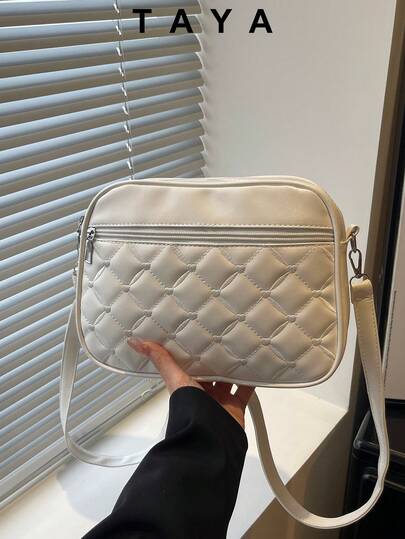 Neue Retro Mode geprägte Diamant Gitter Quadrat Tasche. Reißverschluss Öffnung, verstellbarer langer Schultergurt, kleine Kapazität leicht minimalistisch, einfarbig weiches Leder Umhängetasche. Geeignet für Damen Alltag, Lässig, Pendeln, Arbeit, Urlaub und Studentennutzung