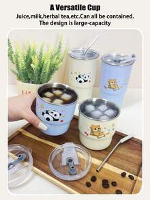 Cute Kitchen 1个304不锈钢双层保温咖啡杯，带盖，可爱猫咪/熊猫图案，容量14.2盎司/20.3盎司（420毫升/600毫升），米色/蓝色，材质防烫，包含304不锈钢吸管和硅胶吸管帽，非常适合车载、办公、旅行、野餐，也是节日送礼和自用的理想之选。 - 彩色 - 查看 6