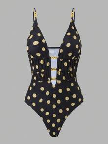Nuevo conjunto de 2 piezas ajustado con estampado de lunares, conjunto de moda con falda maxi, adecuado para spa, playa, vacaciones en color negro - Negro - Ver 2