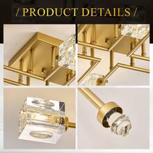 FookChak Modern Gold Sputnik Chandeliers 8-Light Crystal Semi Flush Mount Ceiling Light Industrial L 31.5" Chandelier Lighting For Living Room Dining Room Foyer Entryway Kitchen Bedroom - 金色 - 查看 3