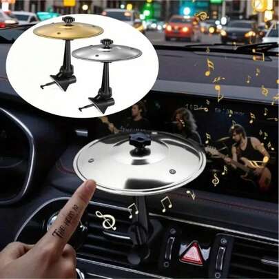 Car Drum Cymbal Air Vent, Golden & Silvery Card Symbol Drum For Car Vent, Quirky Gift For Road Trips, Clip-On Design For Easy Installation And Rugged, Universal Fit Compact Vehicle Accessory