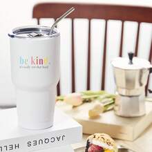 30oz Stainless Steel Tumbler Black White Options,  Be Kind It's Really Not That Hard Graphic Cups, Insulated Travel Coffee Mug With Lid And Straw , Double Wall Vacuum Reusable Travel Cups, Funny Birthday Party Gift For Women & Men - trắng - Xem 2
