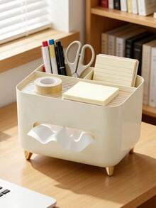 Multi-Functional Tissue Box, Living Room Coffee Table/Office/Bedroom Tissue Holder, Remote Control Storage Rack, Large Capacity Sorting Storage Box, Stationery & Makeup Organizer - Multicolor - View 4