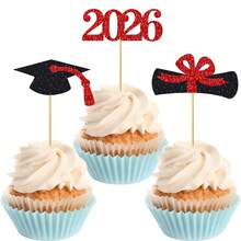 15/30件套2026毕业庆典纸杯蛋糕装饰套装，金色闪光毕业蛋糕装饰插牌，2026毕业派对装饰，毕业证书和毕业帽甜点装饰，适用于毕业庆典 - 經典畢業3件套 - 查看 9