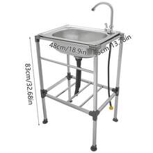 Einzelbecken-Küchenspüle, Edelstahl-Küchenspüle, Multifunktionswaschbecken mit Armatur, freistehende Spüle, für Garagen im Innen- und Außenbereich, Gartengrill (Kaltwasseranschluss) - Silber - Übersicht 9