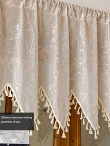 1 pieza Cortina pequeña para ventana con rama tejida y encaje floral en beige, cortina divisoria de cocina - Beis - Ver 7
