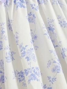 Summer Sweet Girls' Dress, Collar Lantern Sleeve Design, Floral Print Pattern, Bow Decor, Casual Fashionable Cute Girls' Dress, Suitable For Party, Dance, Daily Wear, Gift - Mauve Purple - View 5
