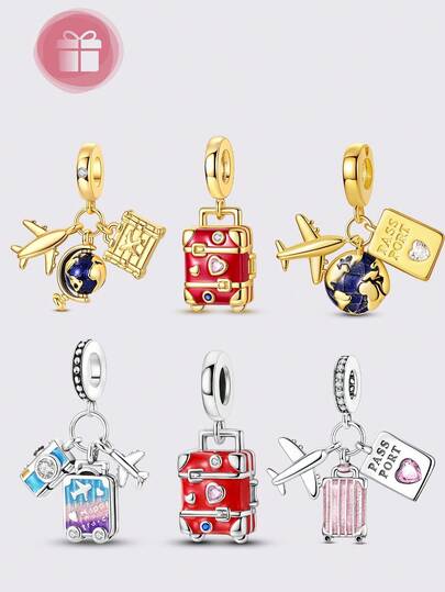 1 Pieces Original Design Silver Color Charms Beads For Women Travel-Themed Captures The Spirit Of Adventure With Iconic Airplane, Suitcase, And Passport Motifs. Meticulously Crafted, It Features Vibrant Glazed Enamel That Adds A Vivid, Long-Lasting Pop Of Color To Every Detail. Sparkling Premium Cubic Zirconia Stones Are Delicately Inlaid, Catching The Light With Brilliant, Diamond-Like Sparkle For A Touch Of Luxury.
