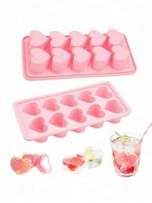 10-Cavity Heart Shaped Silicone Tray - Flexible Handmade Ice Mold For Chocolate, Pudding, Jelly And Candy Making, Suitable For Refrigerator, Kitchen Accessories, Reusable Trays - Multicolor - View 3