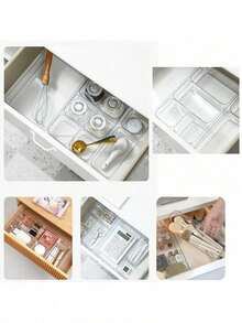 Transparent Desktop Drawer Organizer With Built-In Dividers, Suitable For Organizing Stationery And Daily Necessities In Student Dormitories; Transparent Stackable Organizer, Suitable For Cosmetics, Office Supplies; Summer Gift Organizer. - Clear - View 7