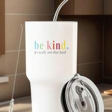 30oz Stainless Steel Tumbler Black White Options,  Be Kind It's Really Not That Hard Graphic Cups, Insulated Travel Coffee Mug With Lid And Straw , Double Wall Vacuum Reusable Travel Cups, Funny Birthday Party Gift For Women & Men - trắng - Xem 1
