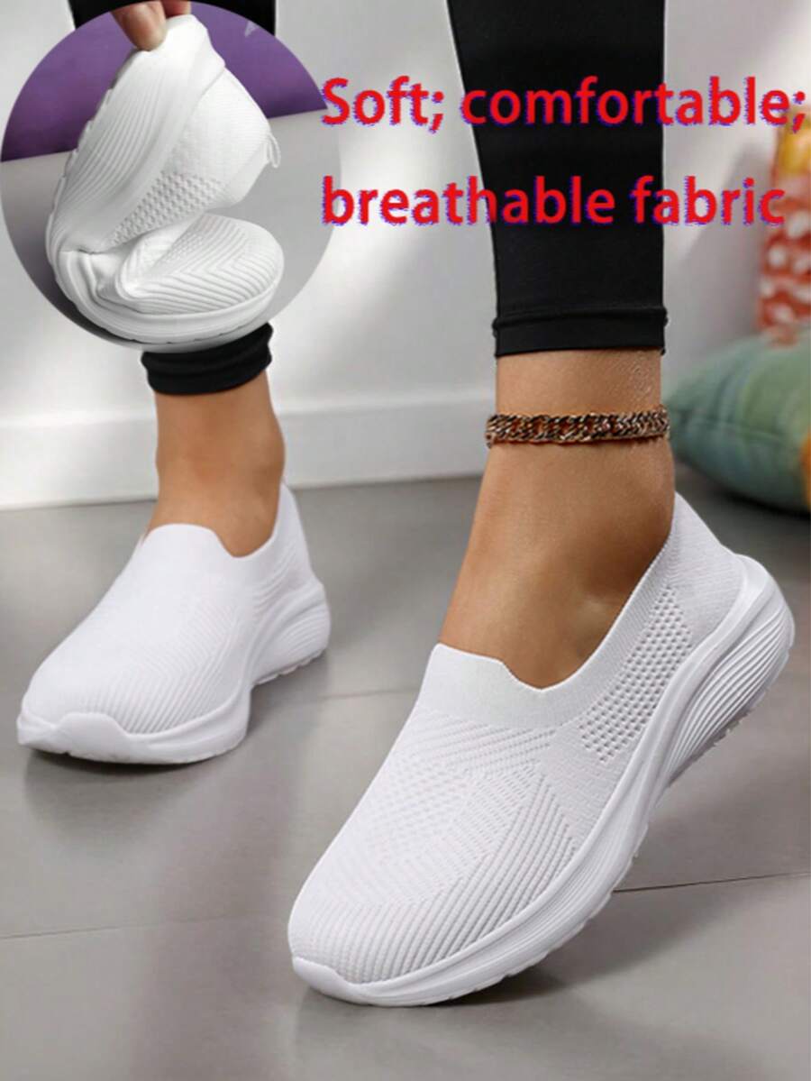 1 par de elegantes sapatos brancos para enfermeira, tênis casuais esportivos de tecido, cor sólida, sem cadarço, adequados para casa, escritório, primavera/outono.