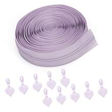177 cm Cerniera a catena + 10 pezzi di cursori di cerniera coordinati, cursori di cerniera a forma di cuore solido, cerniera in nylon n. 3 nei colori macaron, adatti per borse, zaini, portafogli, tessuti per la casa, sostituzione per cucire e fai da te - #3 Nylon + Cuore - Visualizzare 13