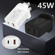 UK Plug USB Fast Charger, 45W USB C Power Adapter Plug, GaN/ Quick Charge Wall Charger Block, 2 Port Power Adapter Fast Charging For IPhone/Android Phones, Mobile Phones /Cameras MP3 And More Devices - View 1