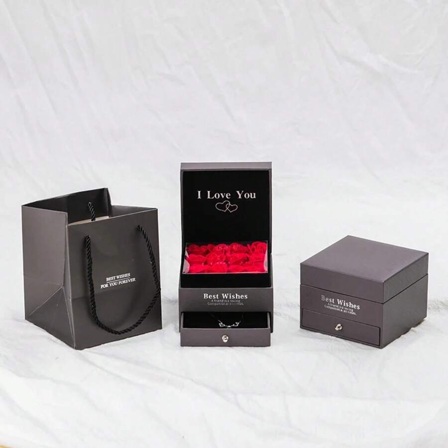 9 Roses Gift Box Acrylic Flower Necklace Jewelry Box For Girlfriend Mom 2023 Hot   Romantic Christmas Gift - Black - View 1