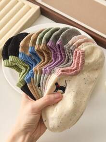 1 Paar/6 Paar Damen Kurze Cartoon Muster Socken, atmungsaktiv feuchtigkeitsableitend, bequeme unsichtbare Bootsocken, geeignet für den täglichen Gebrauch - Verschiedenfarbig - Übersicht 5