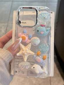 Cute Summer Starfish Whale Pattern Epoxy Phone Compatible With 17, 16, 15, 14, 13 Pro 3D Epoxy Soft Cover, Korea Girl Style - Nhiều màu - Xem 3