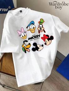 Disney Printed T-Shirt,Disney Mickey And His Friends Printed Short-Sleeve T-Shirt,, Unisex,High-Quality Pure Cotton T-Shirt,Suitable For All Seasons, Comfortable And Breathable| Exquisite Design | The Best Choice For Giving Gifts - 白色 - 查看 3