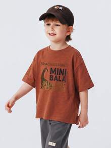 Áo thun dệt kim họa tiết khủng long 100% cotton dành cho bé trai, mềm mại, thoáng khí, nhẹ, kiểu dáng thường ngày, hàng mới năm 2026. - gạch đỏ - Xem 2