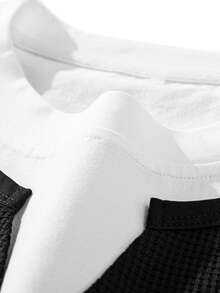 Chinpeno Camiseta de verano para hombre de cuello con muesca, de textura de gofre, de estilo casual elegante, transpirable y de punto con contraste - Negro - Ver 8