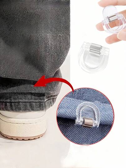 4 piezas de clips acortadores de pierna de pantalón con fijación invisible, previenen que los pantalones se deslicen hacia abajo, dispositivo de cierre de pierna oculto sin costuras, adecuado para jeans y pantalones, impermeable, portátil, duradero