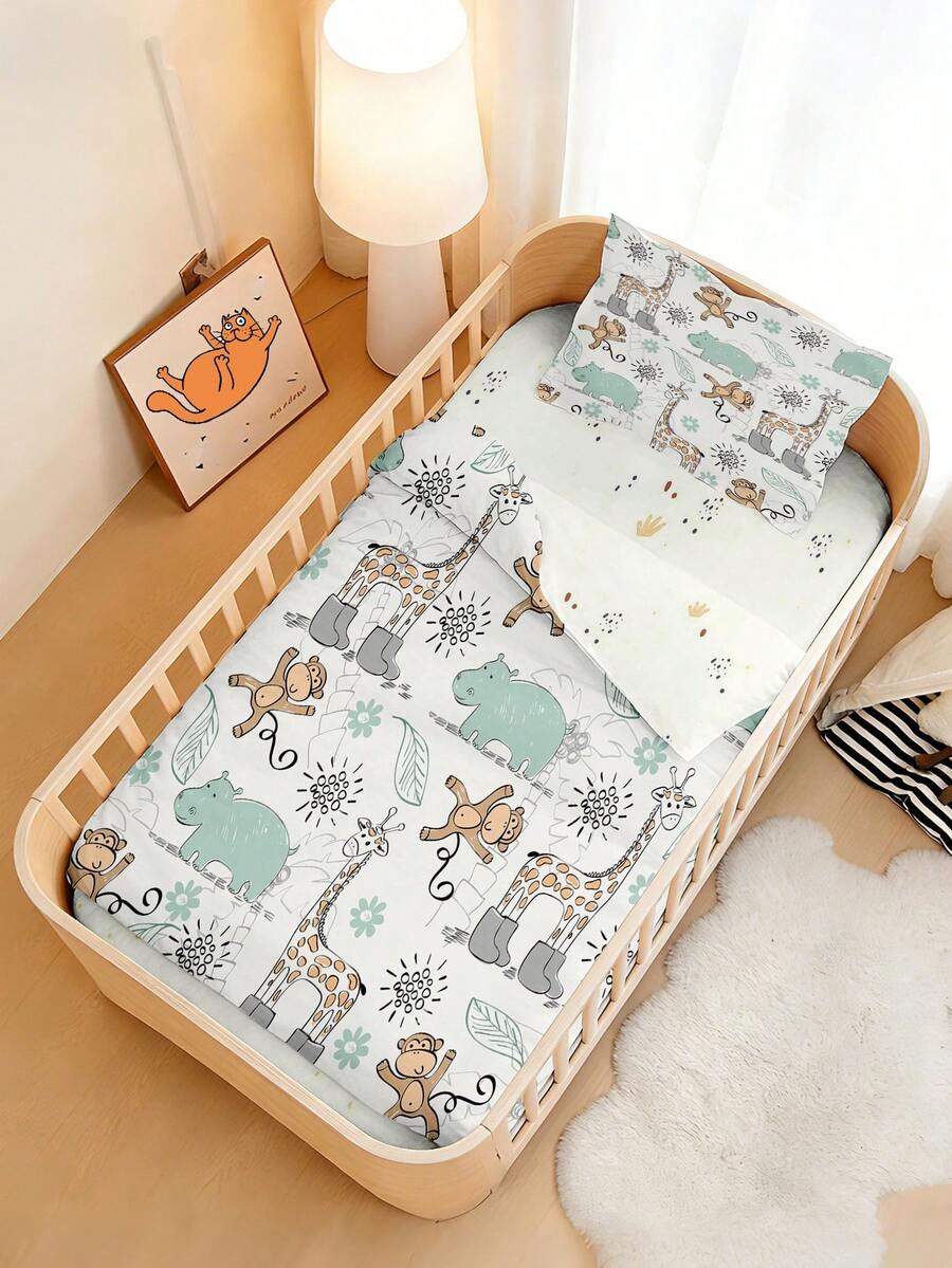 1 Bộ Chăn Ga Trải Giường Cho Bé, Bộ Chăn Ga Trải Giường Họa Tiết Công Viên Động Vật, Làm Từ Chất Liệu Polyester In Kỹ Thuật Số, Thích Hợp Làm Quà Tặng Cho Bé, Dịp Lễ Hội, Trang Trí Phòng Ngủ, Cũi Bé - Nhiều màu - Xem 1